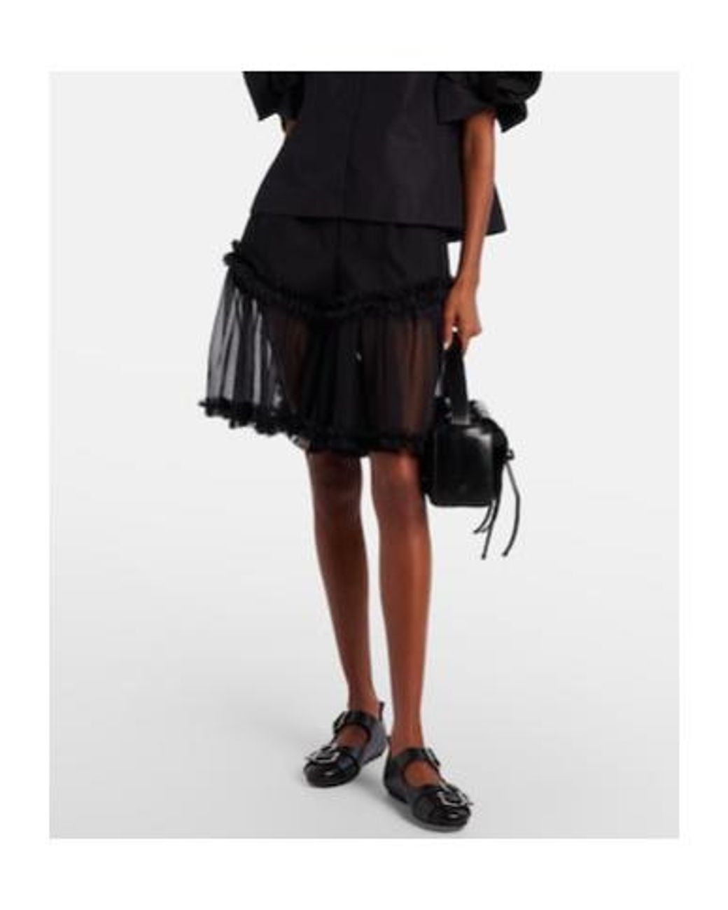 Comme des Garçons Black Ruffled Tulle And Wool Shorts