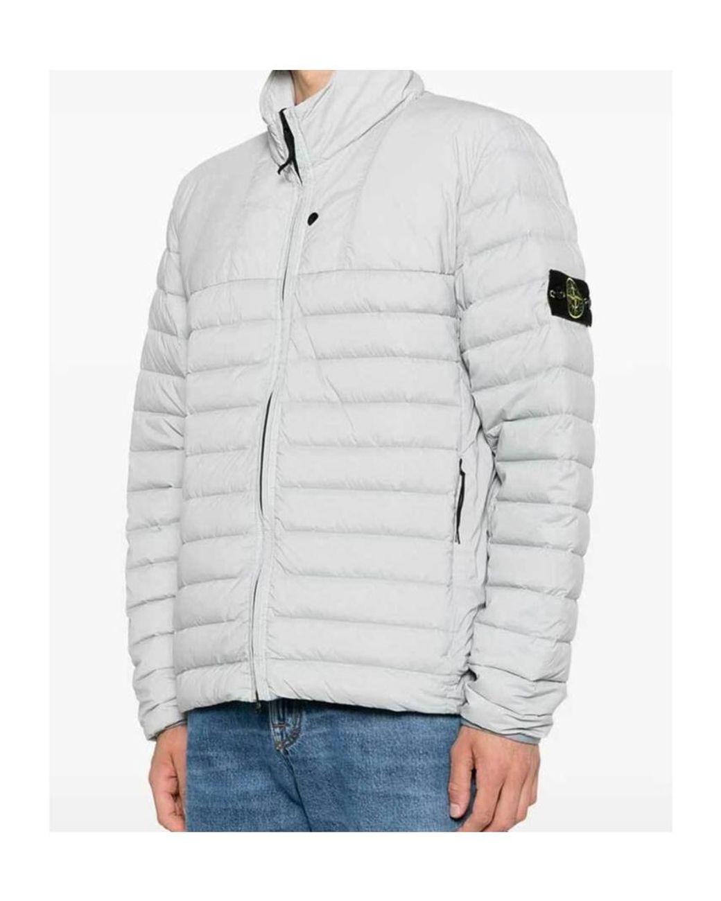 Stone Island Gray Quilted Logo-Patch Jacket for men