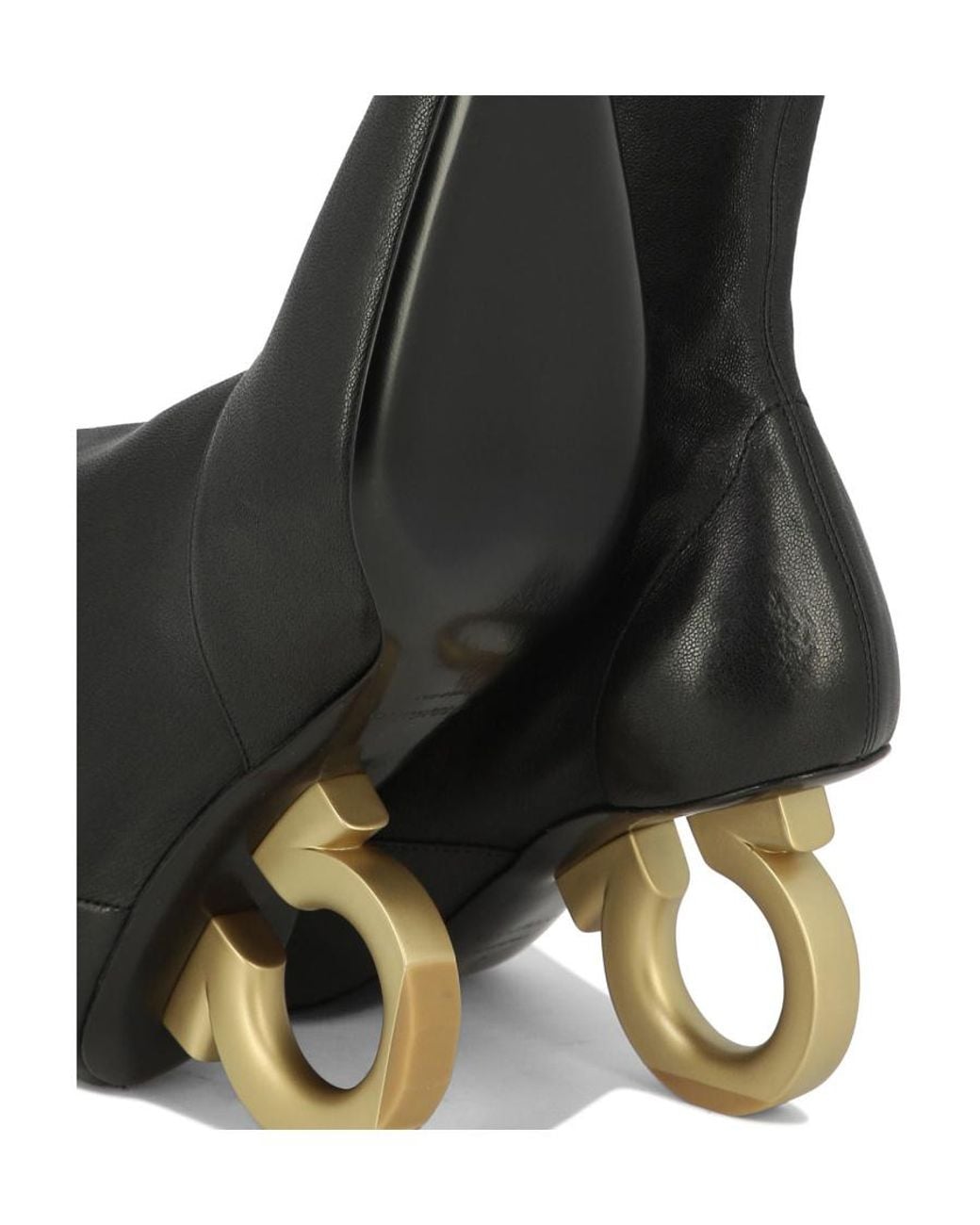 Ferragamo Black Square Head High-Heeled Boots