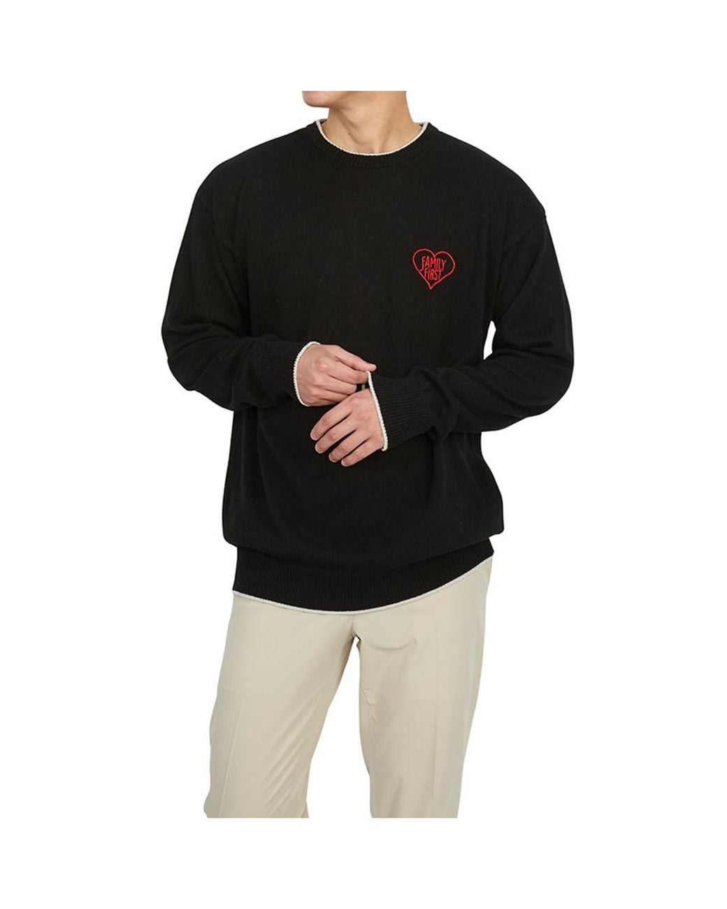 FAMILY FIRST Black Embroidered-Logo Crew-Neck Jumper for men