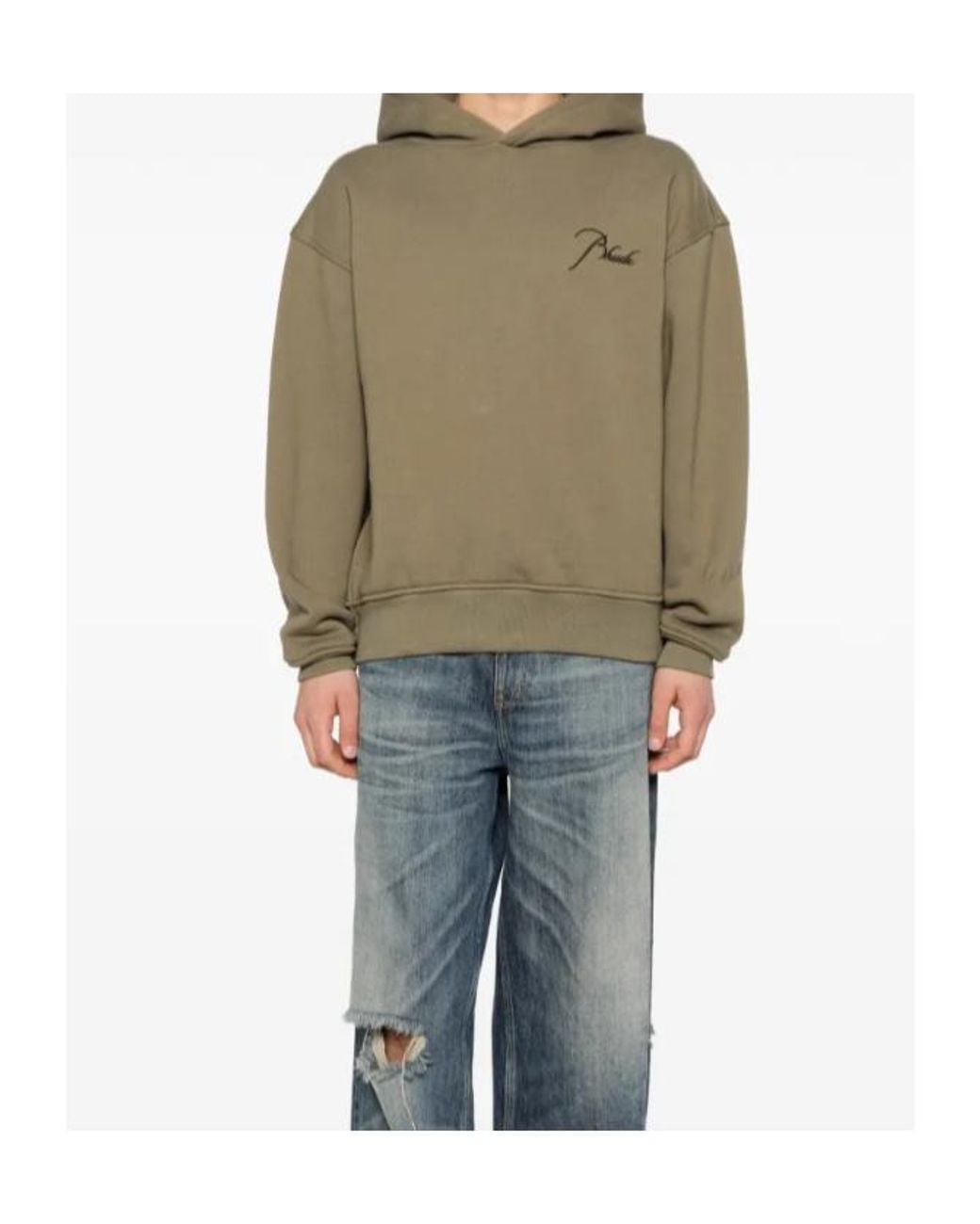 Rhude Green Logo Embroidered Long-Sleeved Sweatshirt for men