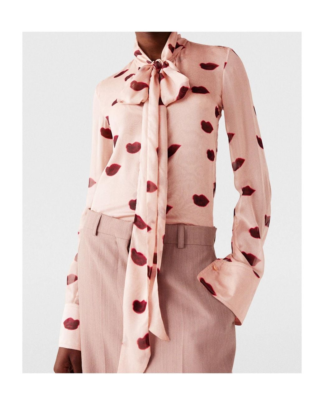 Stella McCartney Pink Lips-Printed Scarf-Detailed Blouse