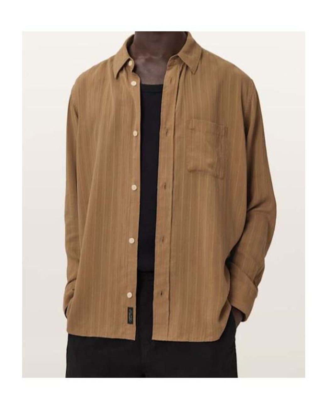 AllSaints Brown Carlyle Long Sleeve Oversized Shirt for men