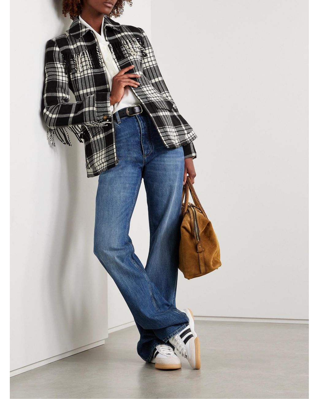 Polo Ralph Lauren Black Plaid Fringe-Trim Jacket