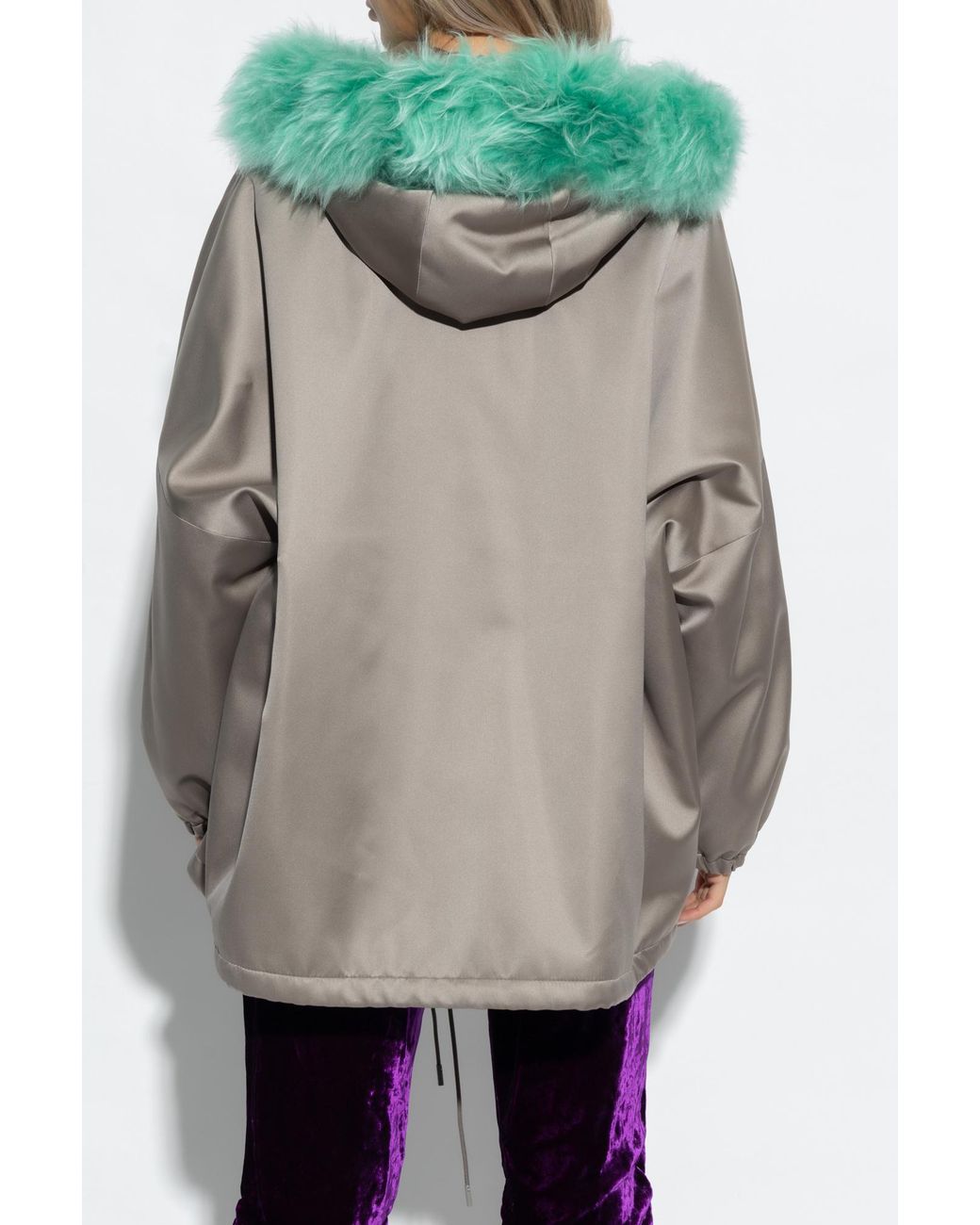 Gucci Gray Shearling Trim Hooded Jacket