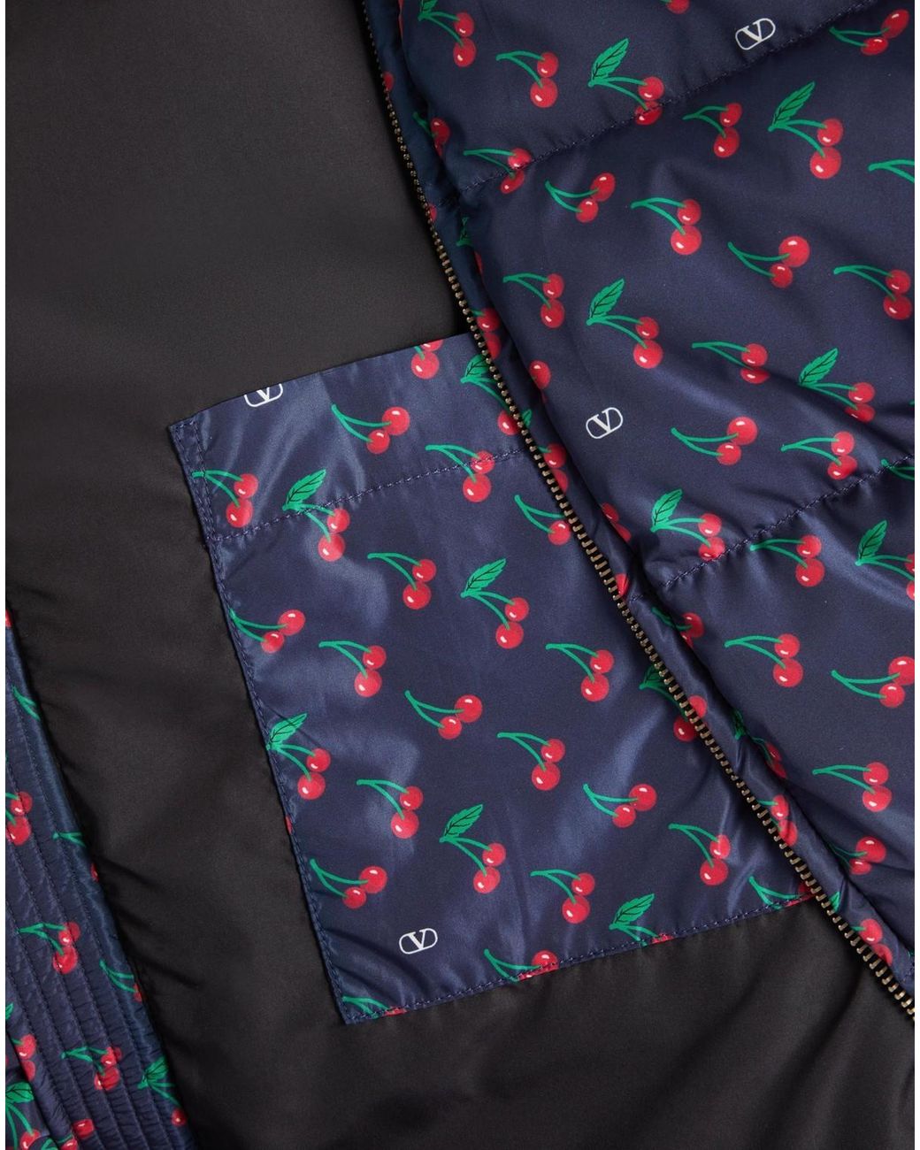 Valentino Blue Nylon Hooded Down Jacket With Cherryfic Print for men