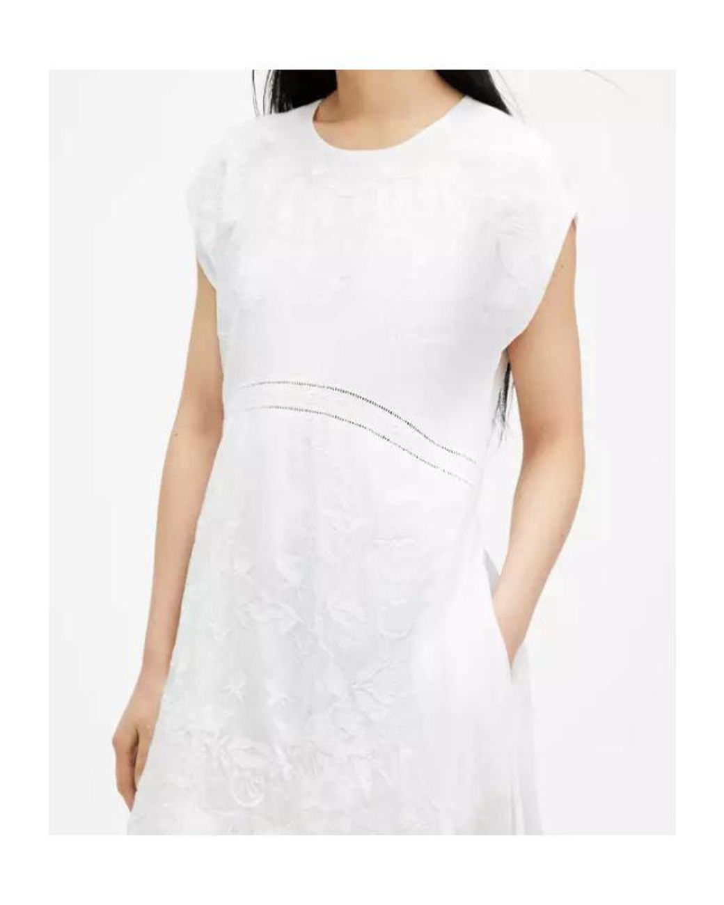 AllSaints White Gianna Embroidered Midi Dress