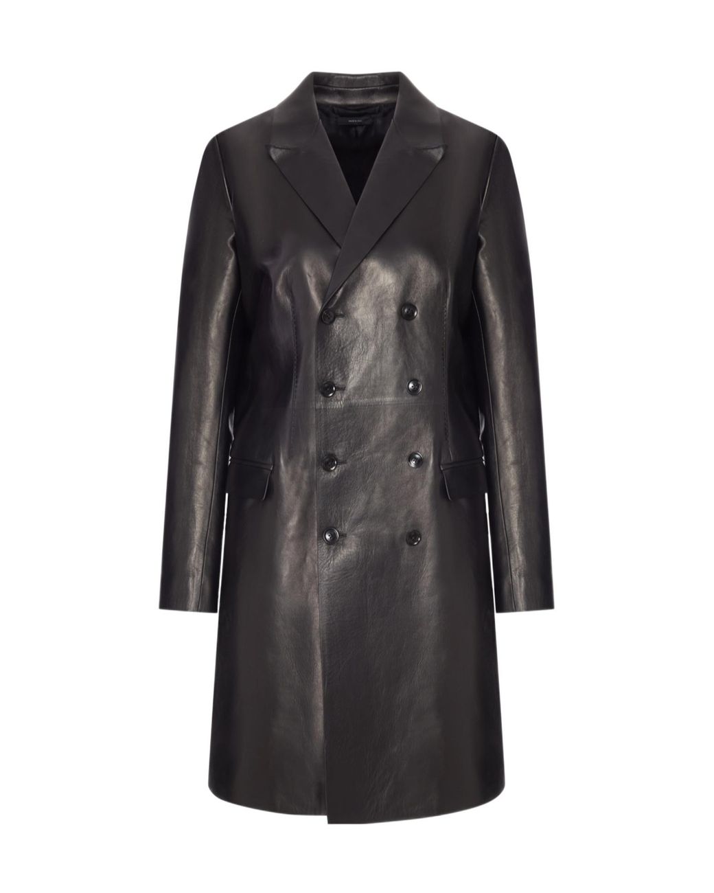 Tom Ford Black Double-Breasted Leather Coat