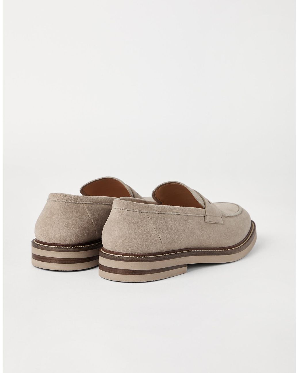 Brunello Cucinelli Gray Round Toe Penny Loafers for men