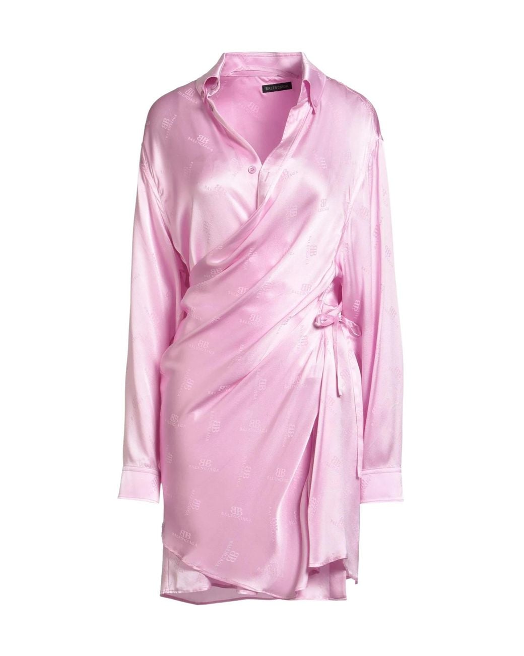 Balenciaga Pink Logo-Printed Satin Dress