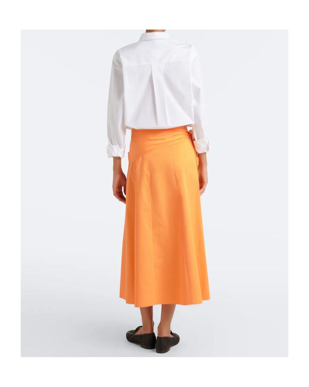 Vince Orange Cotton Poplin Midi Skirt