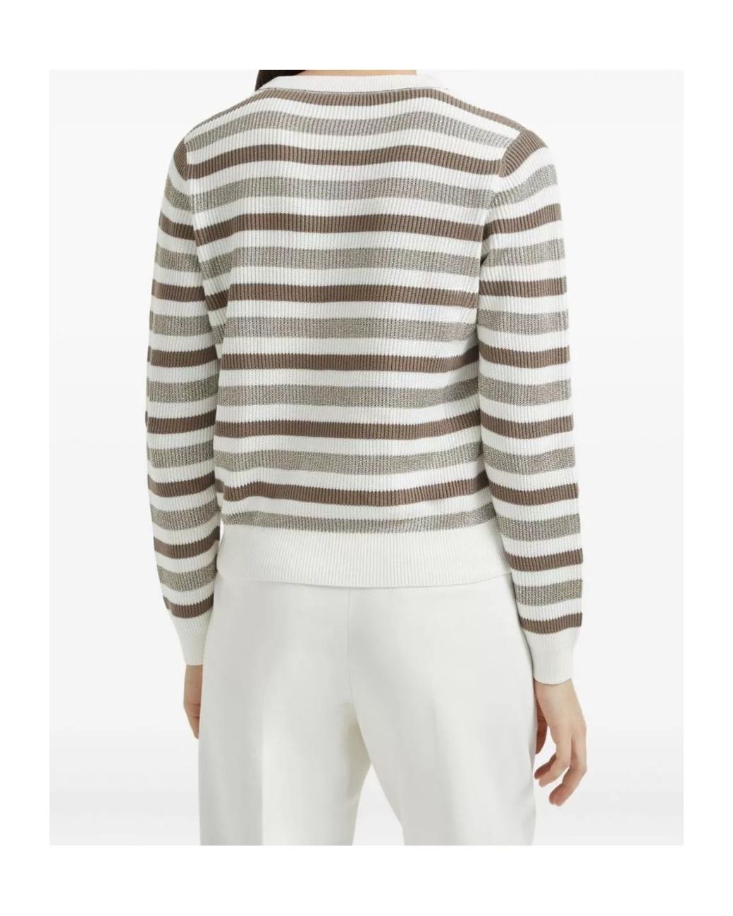 Brunello Cucinelli White Cotton Stripe Sweater