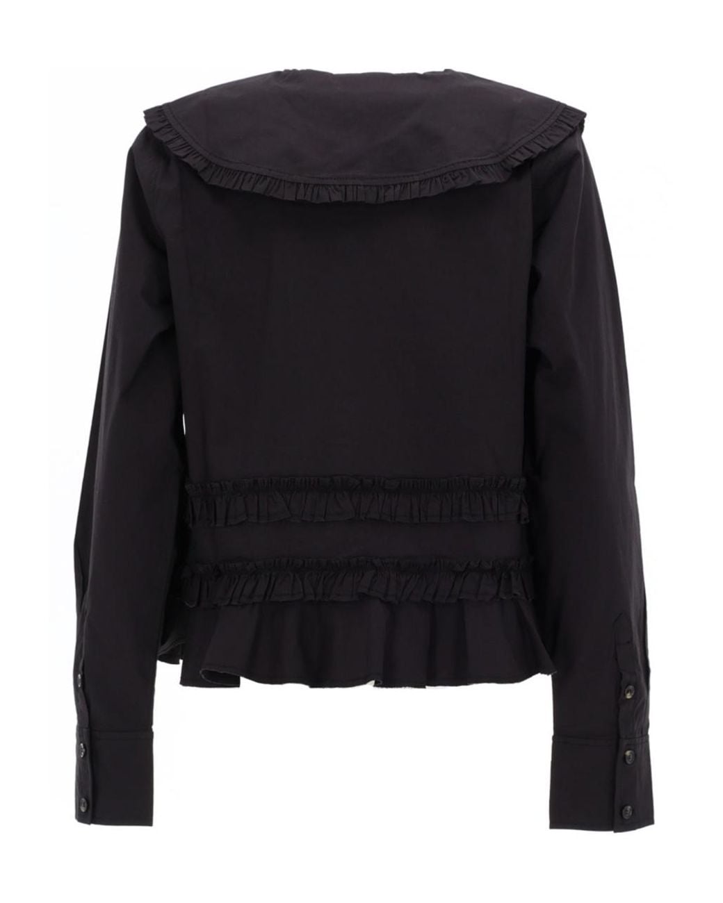 Ganni Black Long-Sleeved Ruffled Shirt