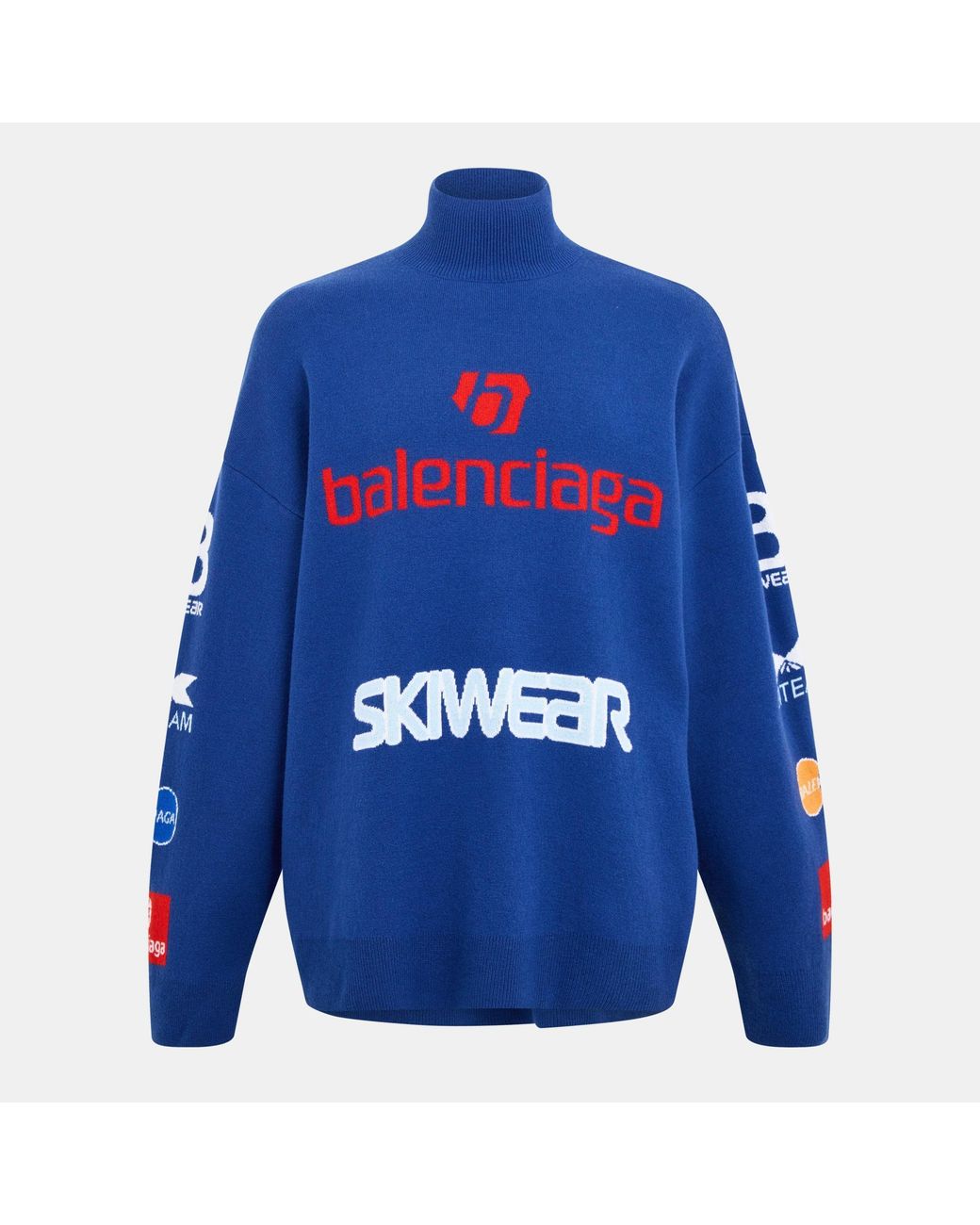 Balenciaga Blue Simple Printed Knit Sweater for men