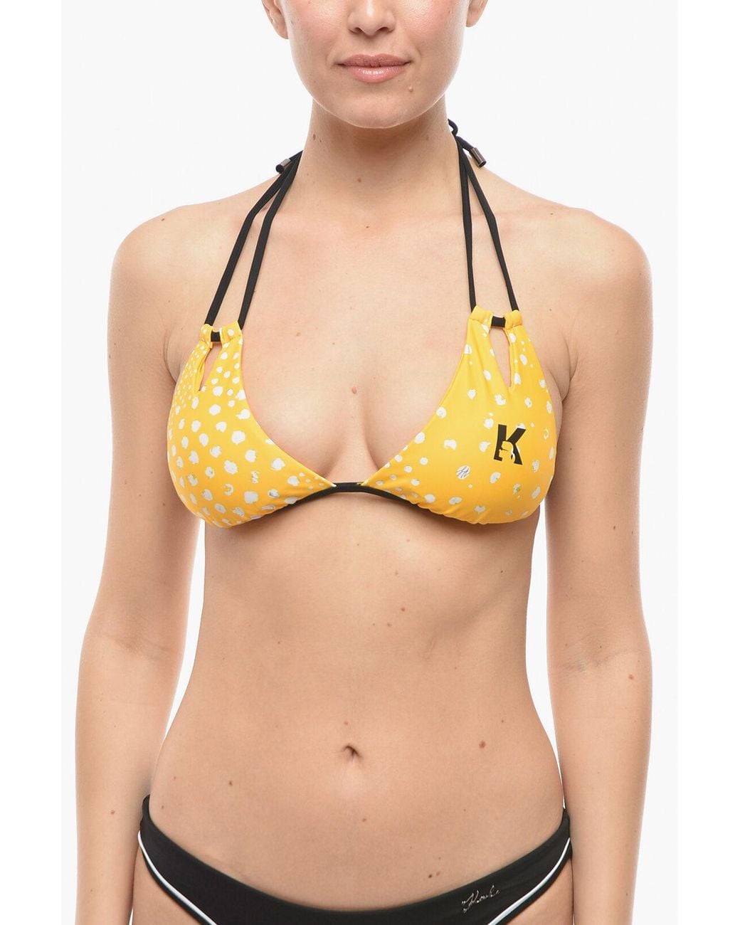 Karl Lagerfeld Yellow Cut-Out Triangle Bikini Top