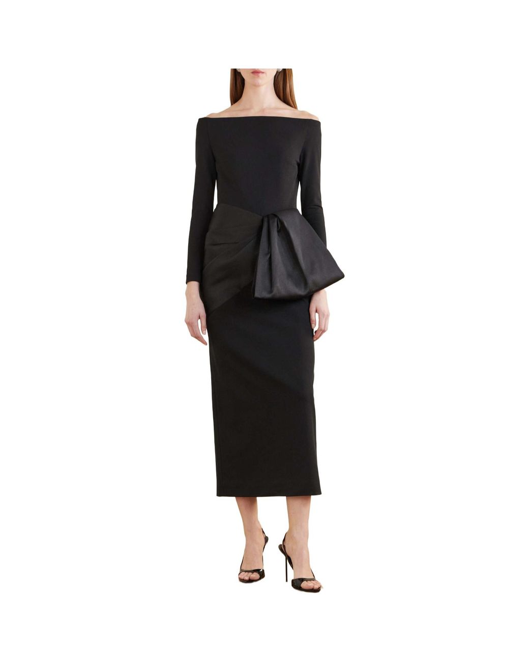 Solace London Black Satin And Crepe Midi Dress