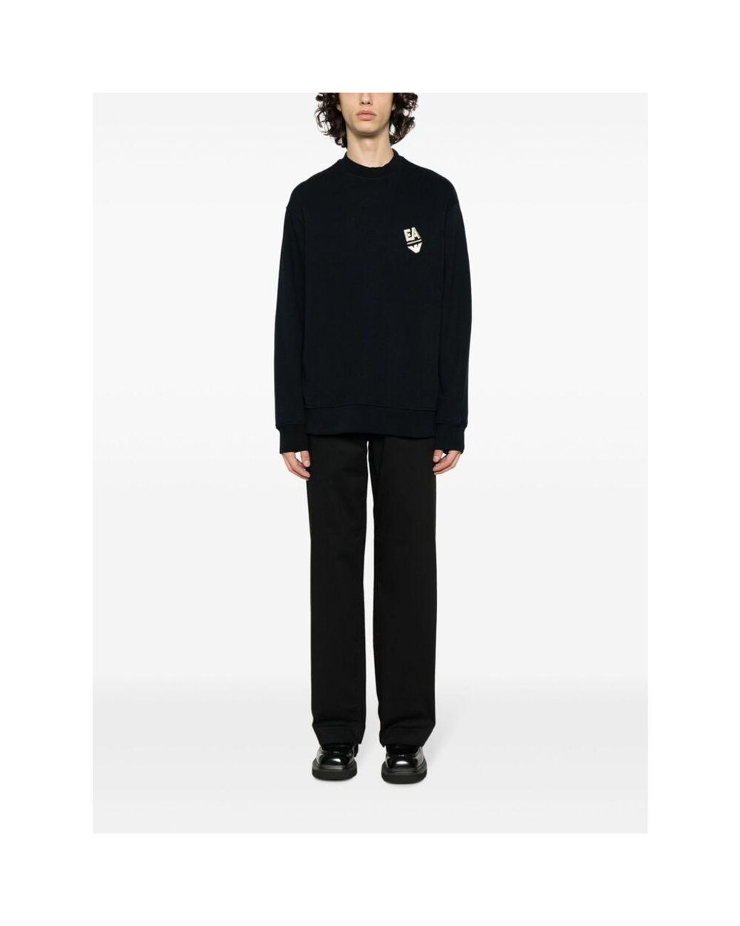 Emporio Armani Black Logo-Appliqué Cotton Sweatshirt for men