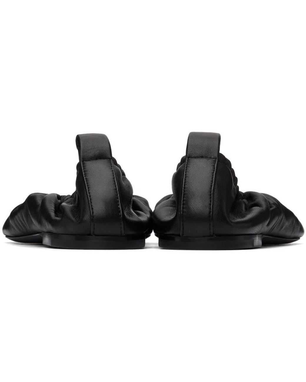 Jil Sander Black Gathered Detail Slip-On Flat Ballerinas