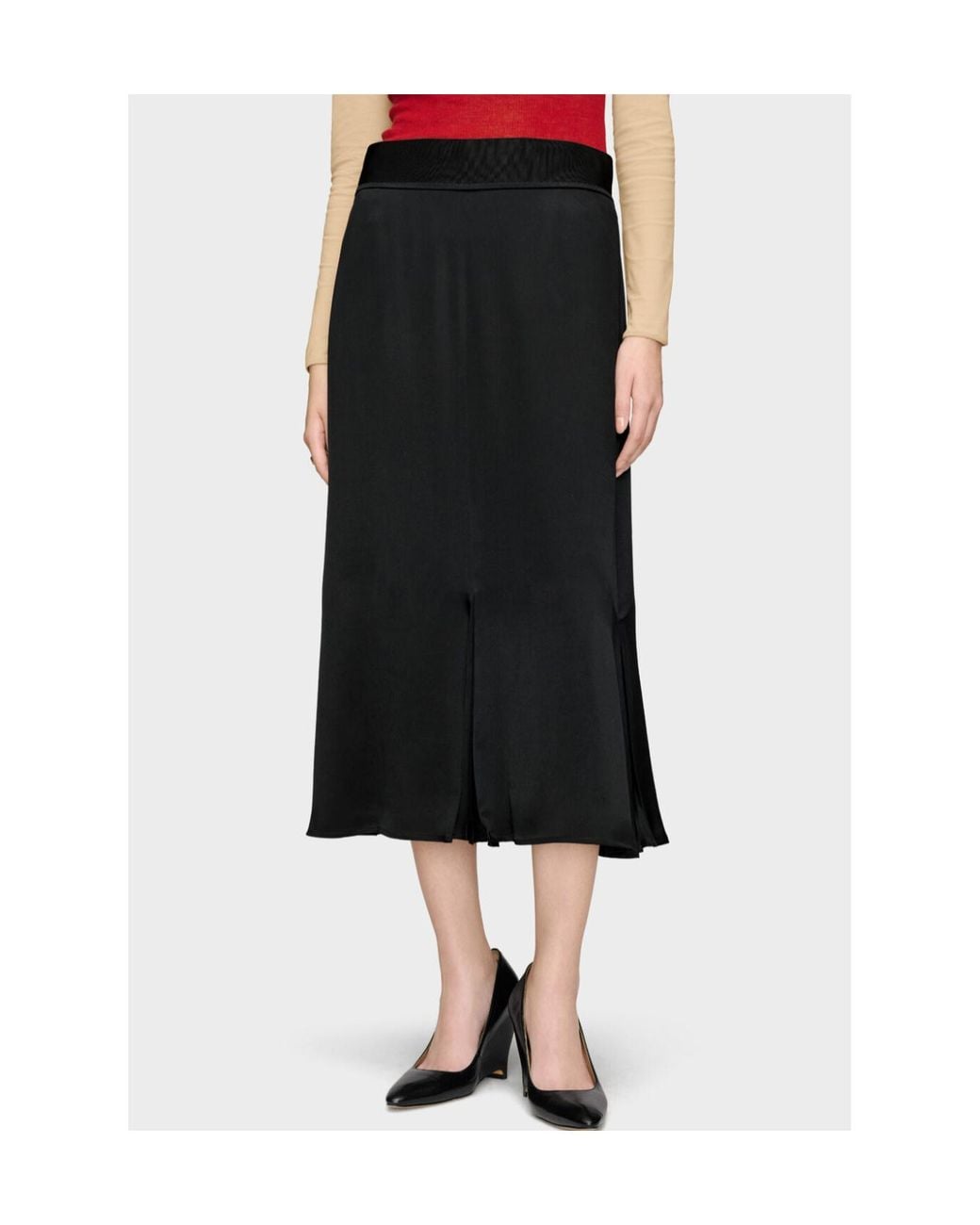 Maison Margiela Black Washed Silk Satin Midi Skirt
