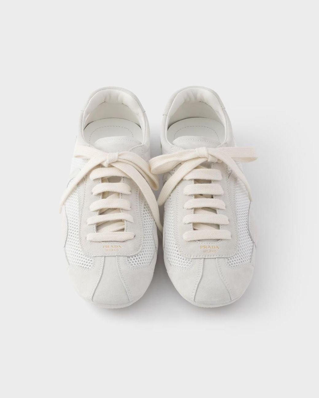 Prada White Mesh-Panelled Lace-Up Sneakers