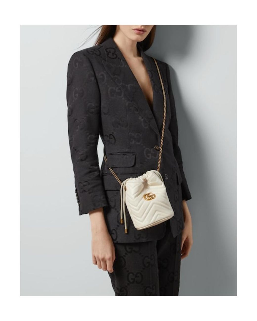 Gucci White Gg Marmont Mini Quilted Bucket Bag