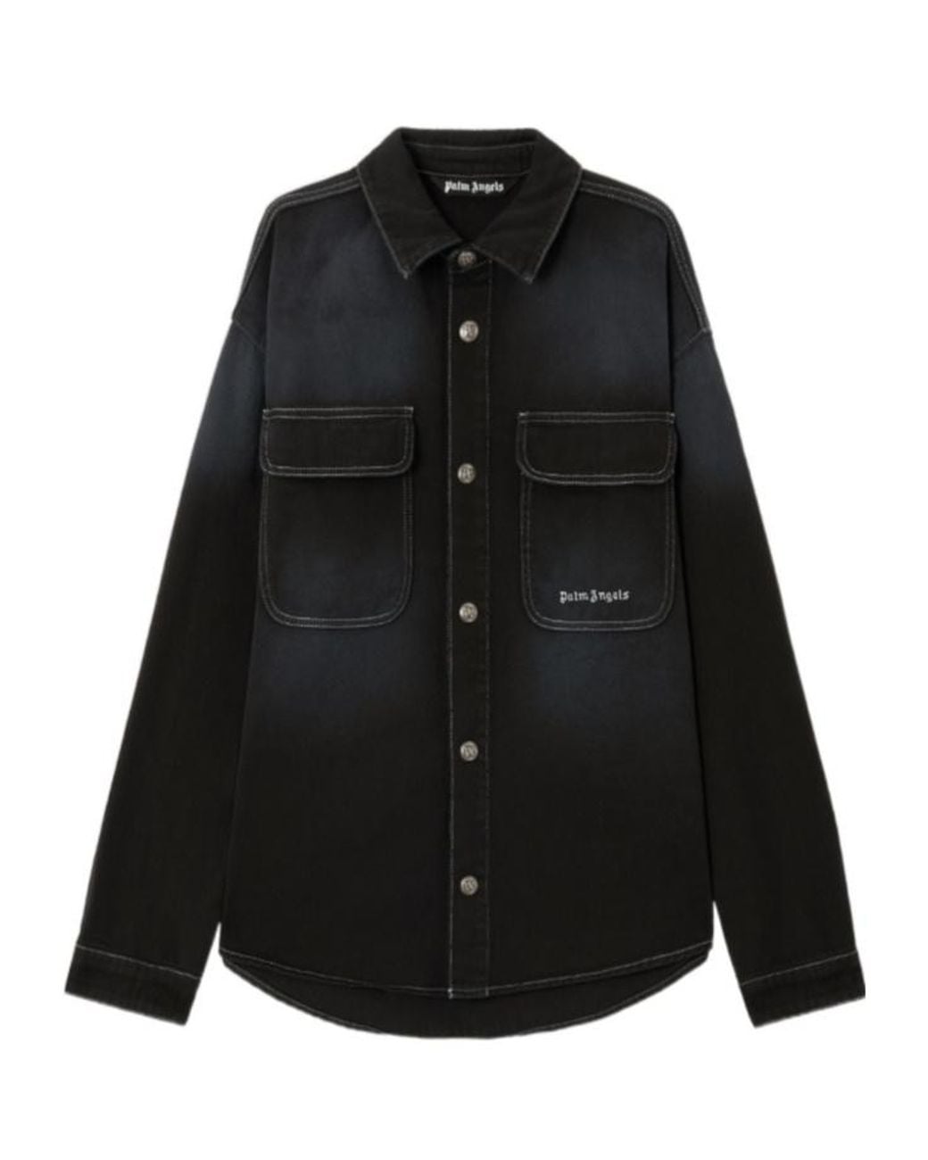 Palm Angels Black Classic Logo Loose Denim Shirt for men