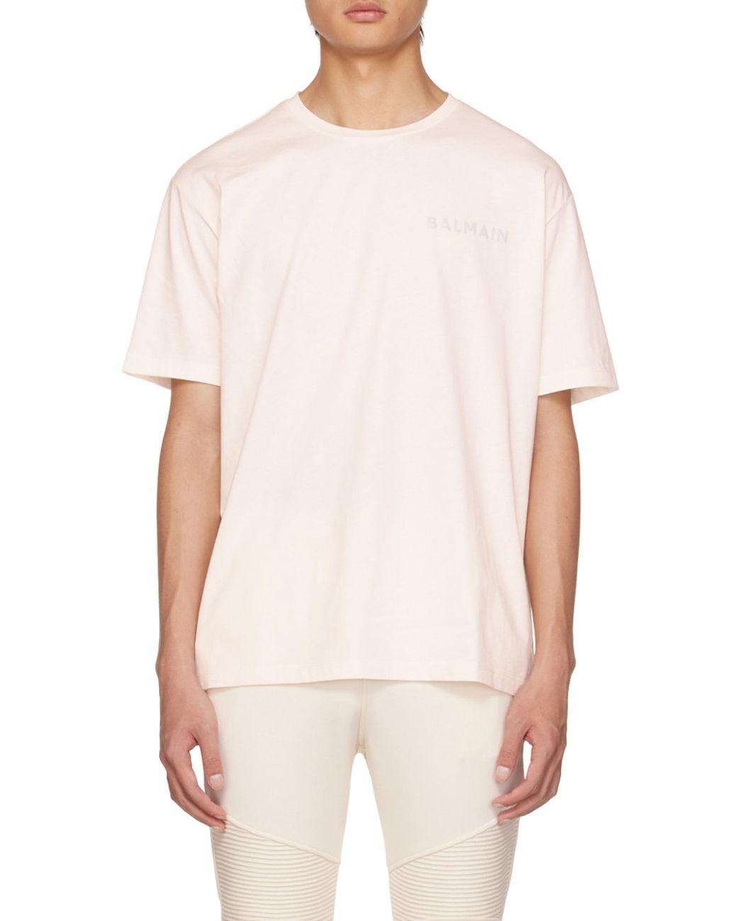 Balmain White Cotton T-Shirt With Small Paris Logo for men