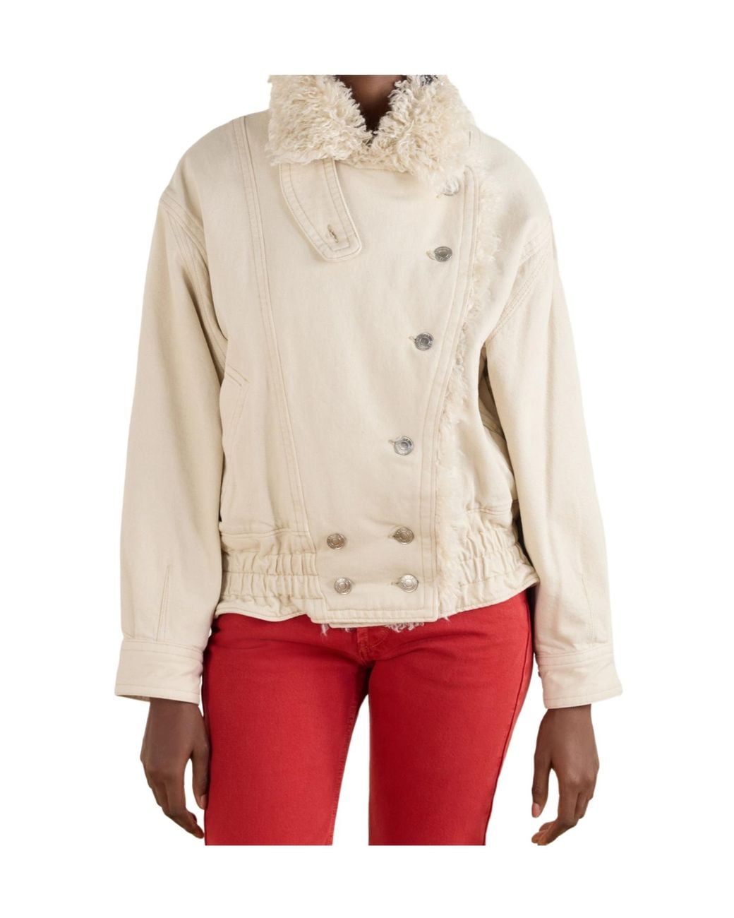 Isabel Marant Natural Valineo Shearling Collar Denim Jacket