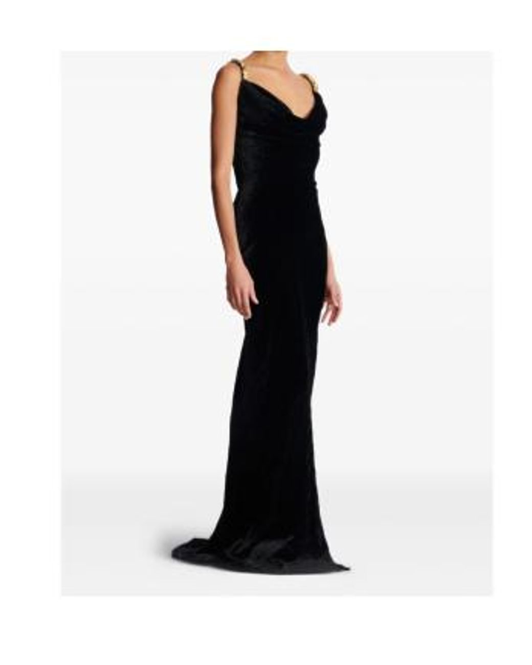 Balmain Black Velvet Button-Strap Maxi Dress