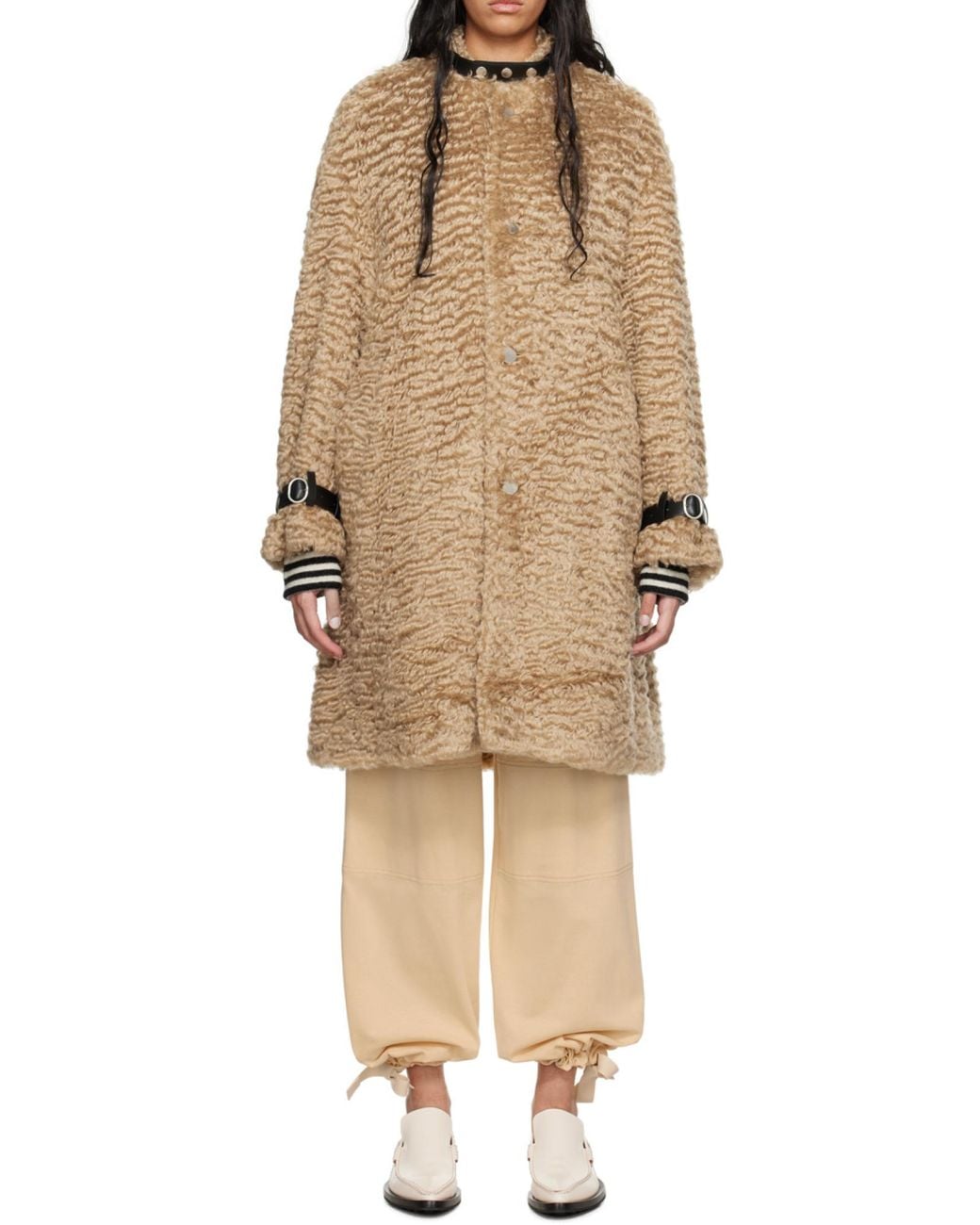 Jil Sander Natural Detachable Leather Neck Strap Calf-Length Coat