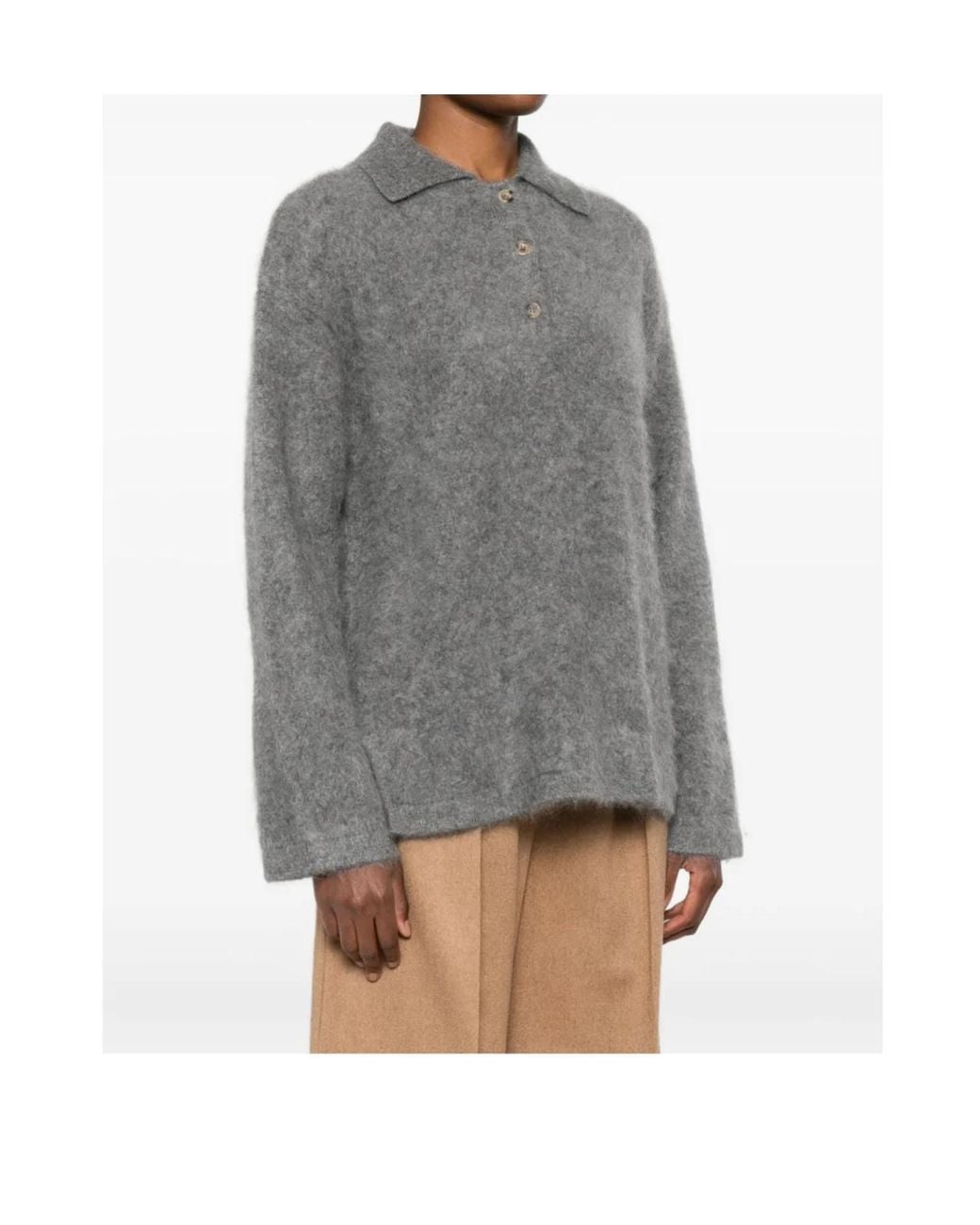 Soft Goat Gray Brushed-Effect Knitted Polo Shirt