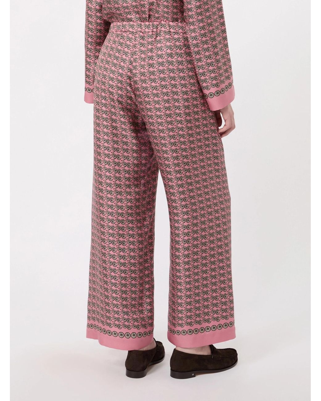 Max Mara Red Silk Bicycle Print Wide-Leg Trousers