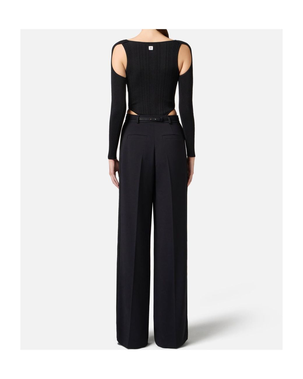 Elisabetta Franchi Black Satin Banded Crêpe Trousers
