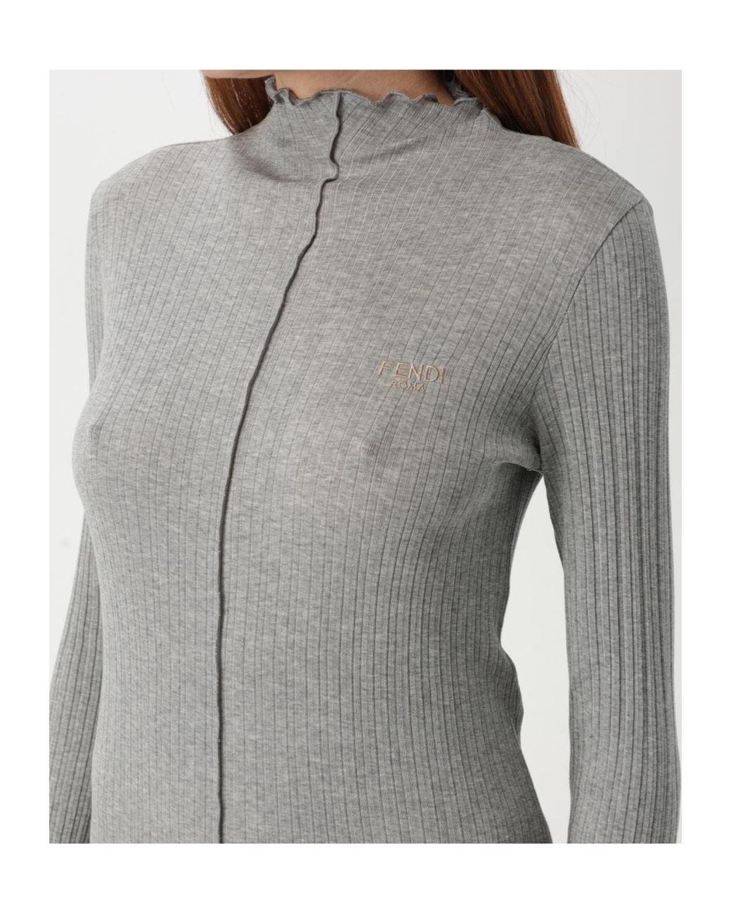 Fendi Gray Mock Neck Knitted Jumper