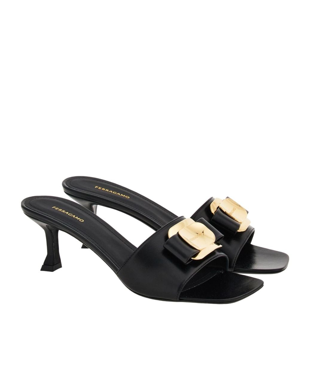Ferragamo Black Ferragamo Bow-Detailed Slip-On Sandals