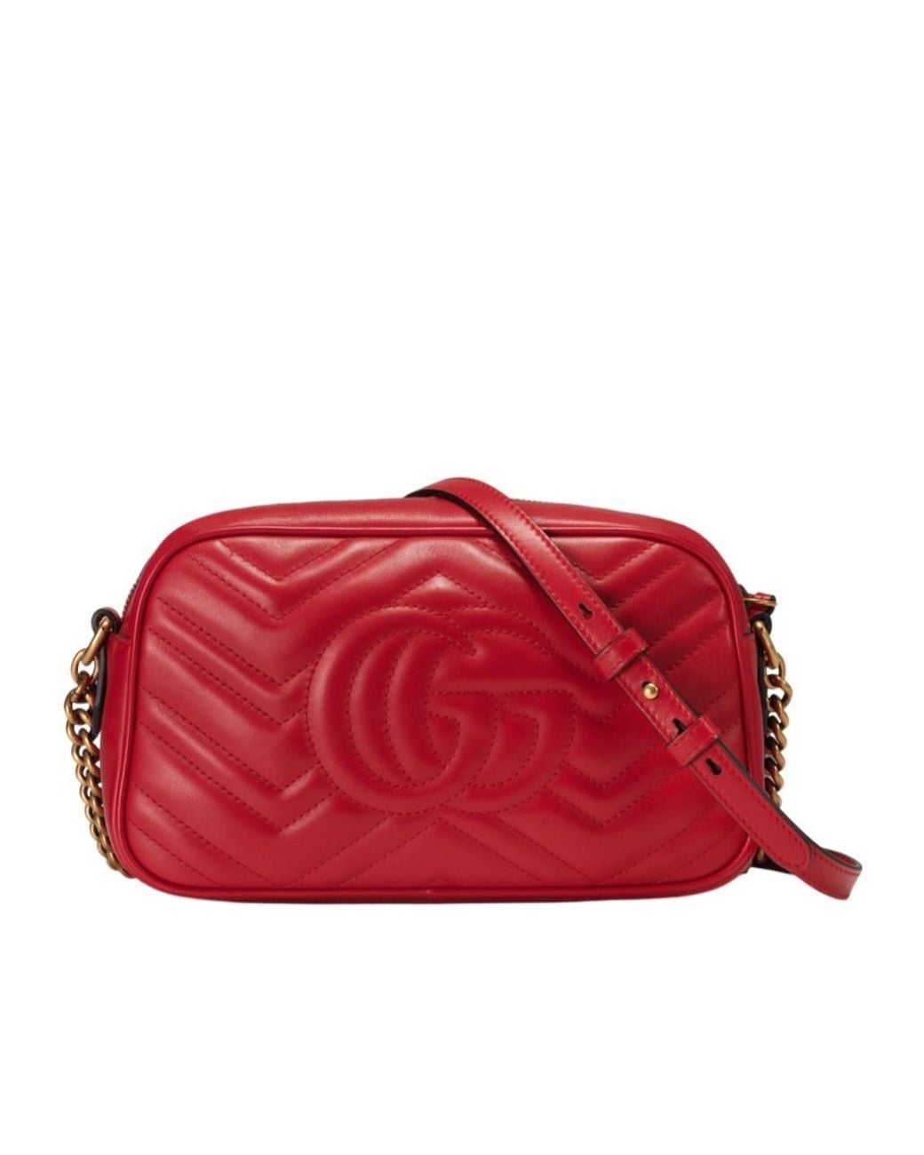 Gucci Red Gg Marmont Small Matelassé Shoulder Bag