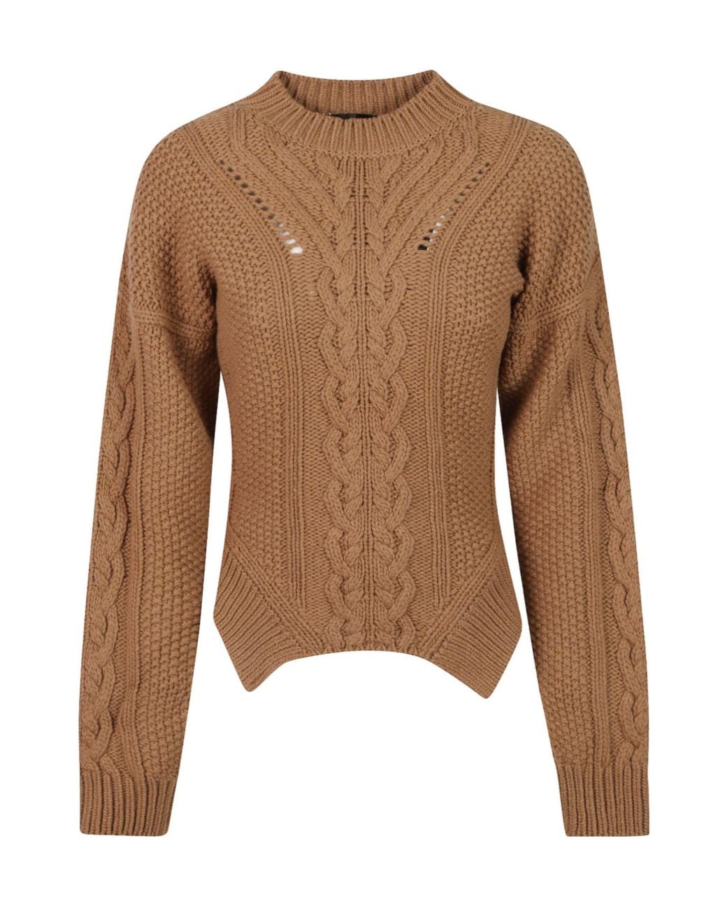 Dondup Brown Cable-Knit Pointelle-Trim Sweater