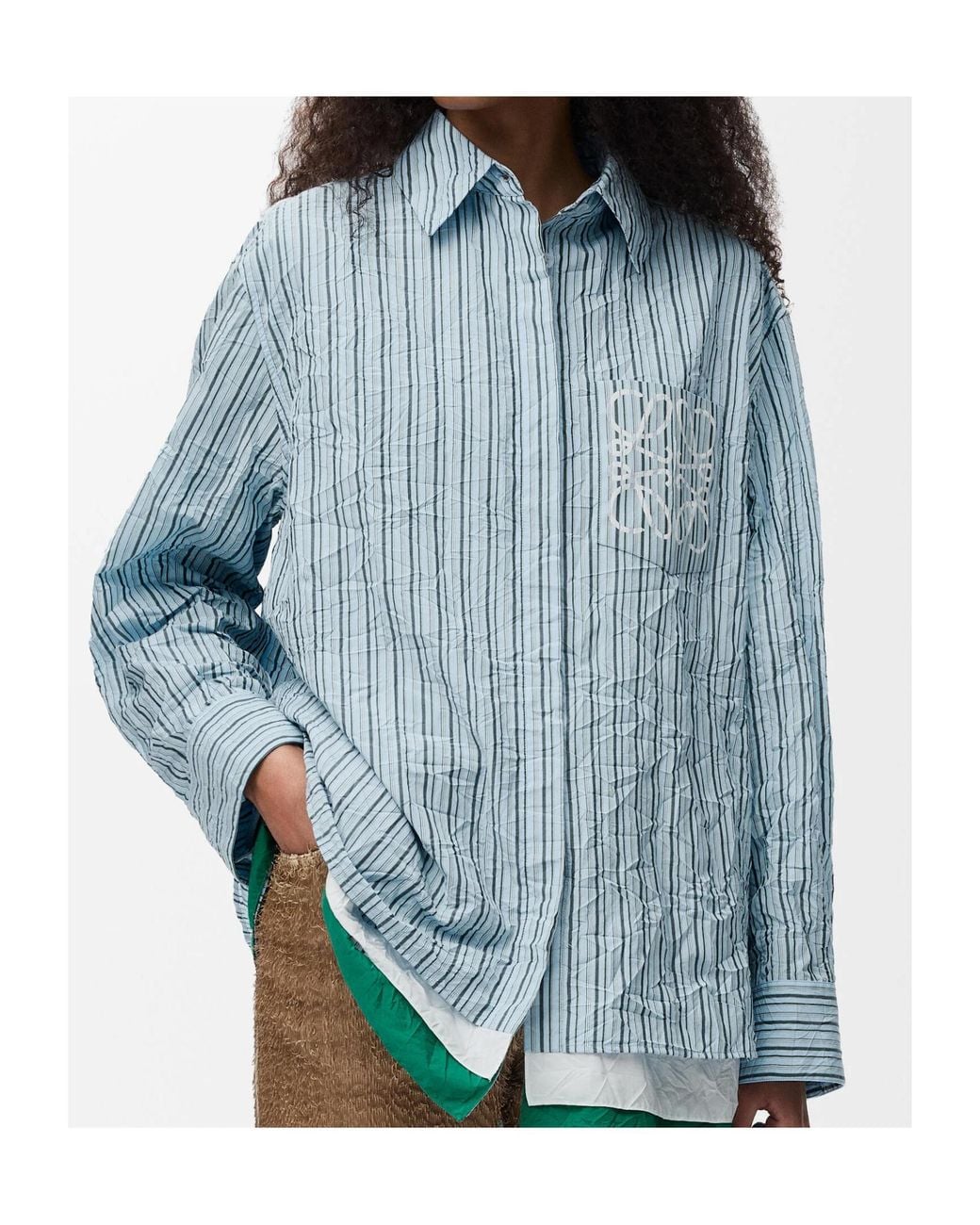 Loewe Blue Relaxed Stripe Logo Shirt