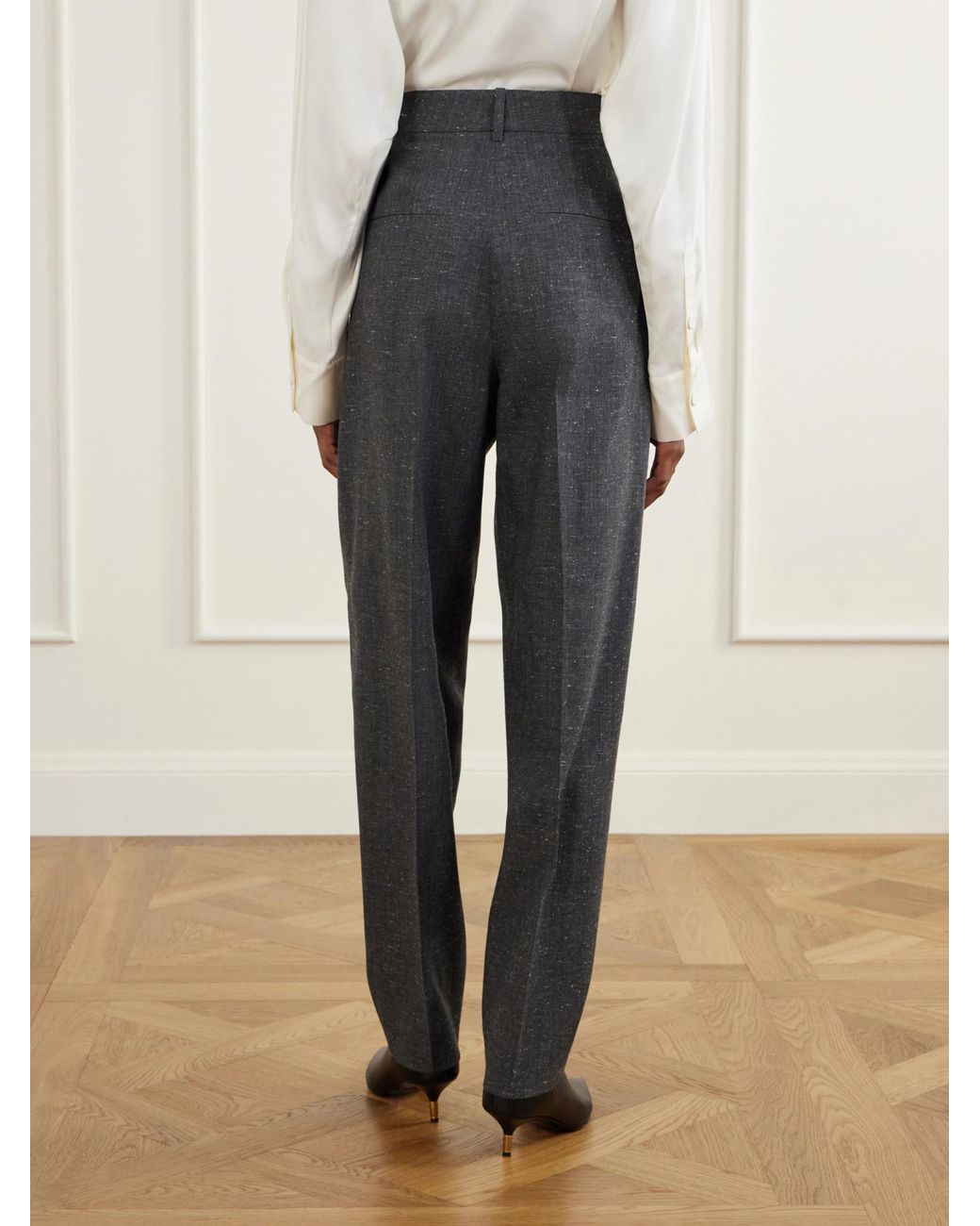 Rohe Gray Daria Pleated Wool-Blend Straight-Leg Pants