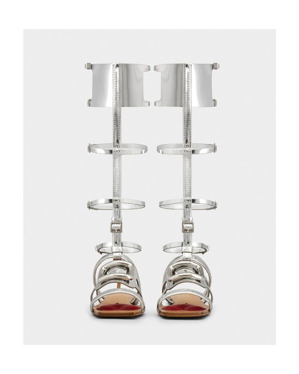 Roger Vivier White Metal Buckle Leather Sandals