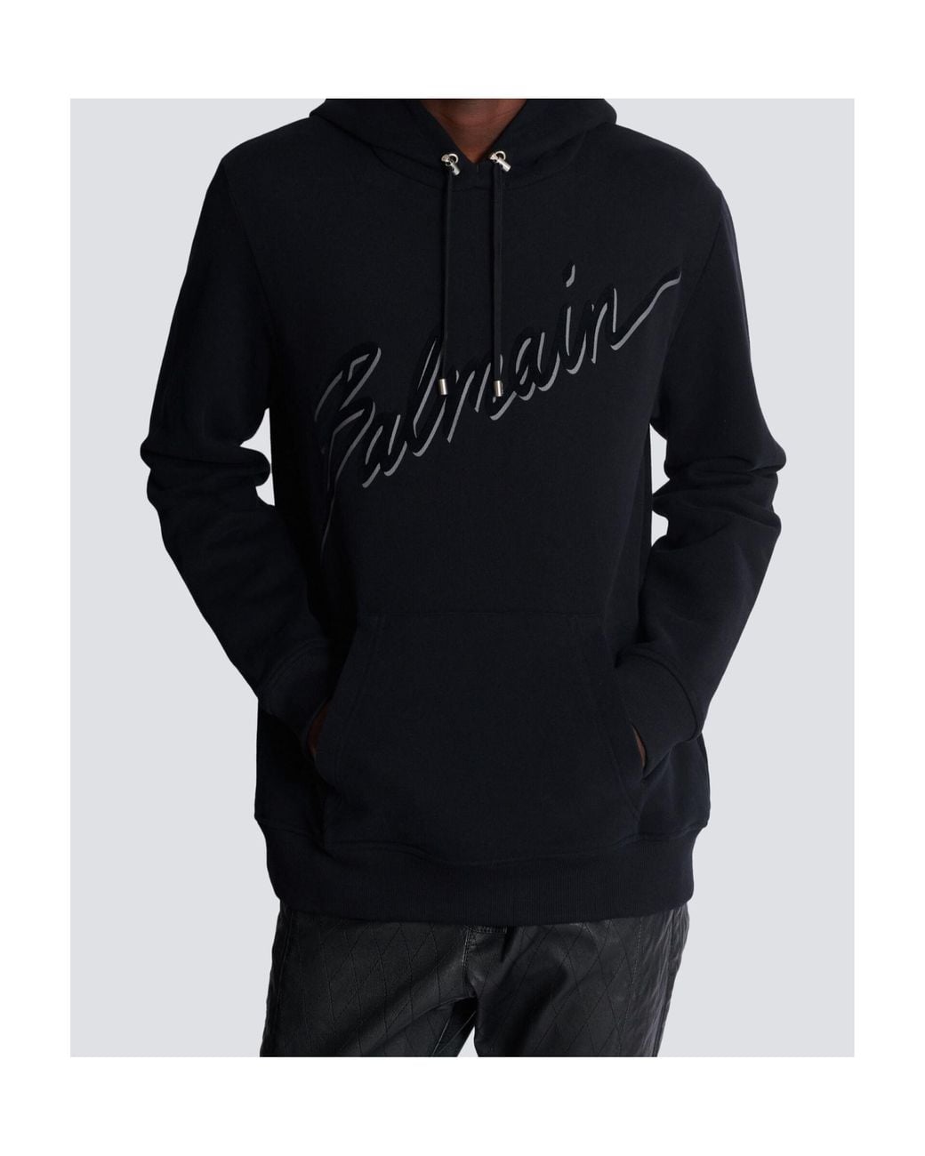 Balmain Blue Flocked-Logo Drawstring Hoodie for men