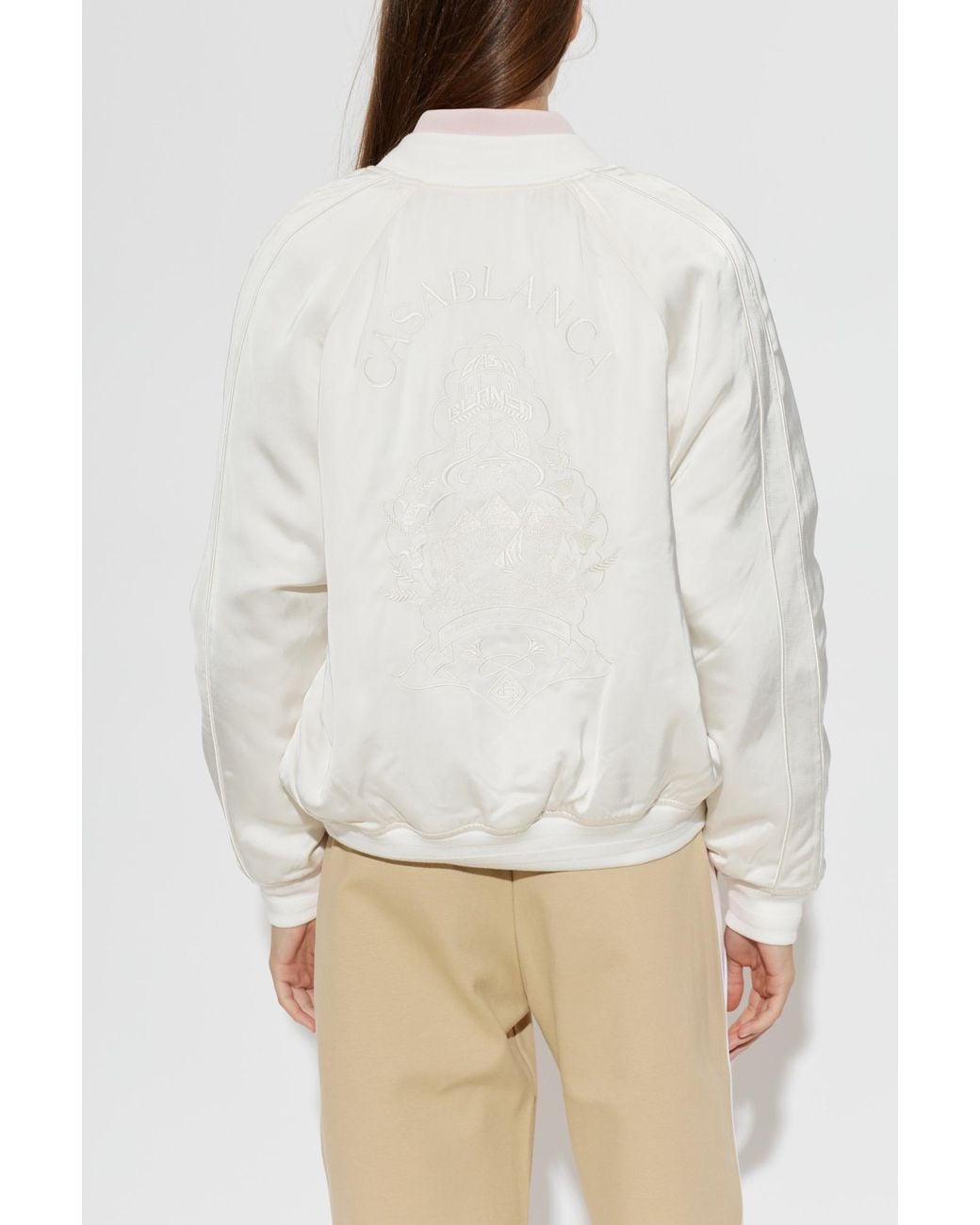 Casablanca White Embroidered Satin Bomber Jacket