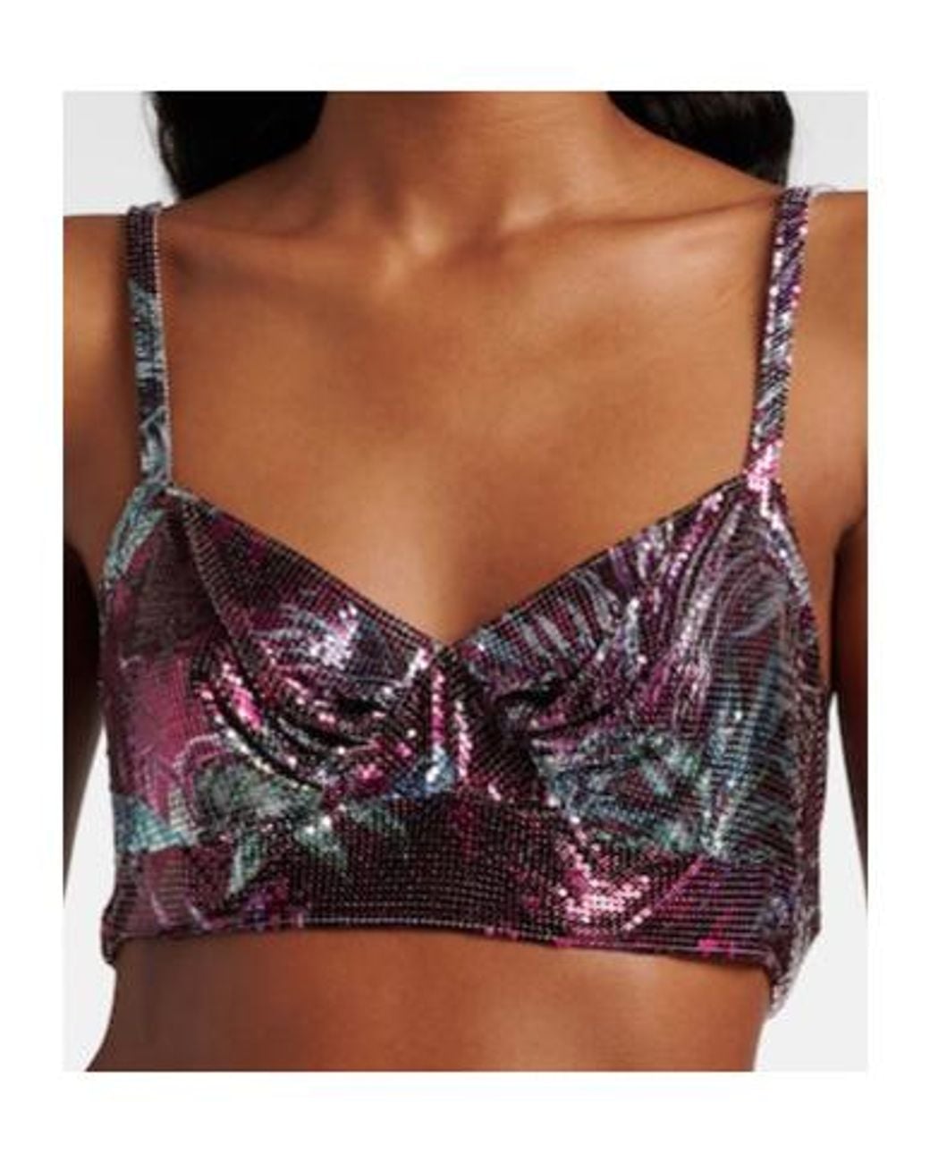 Rabanne Purple Floral Chainmail Crop Top