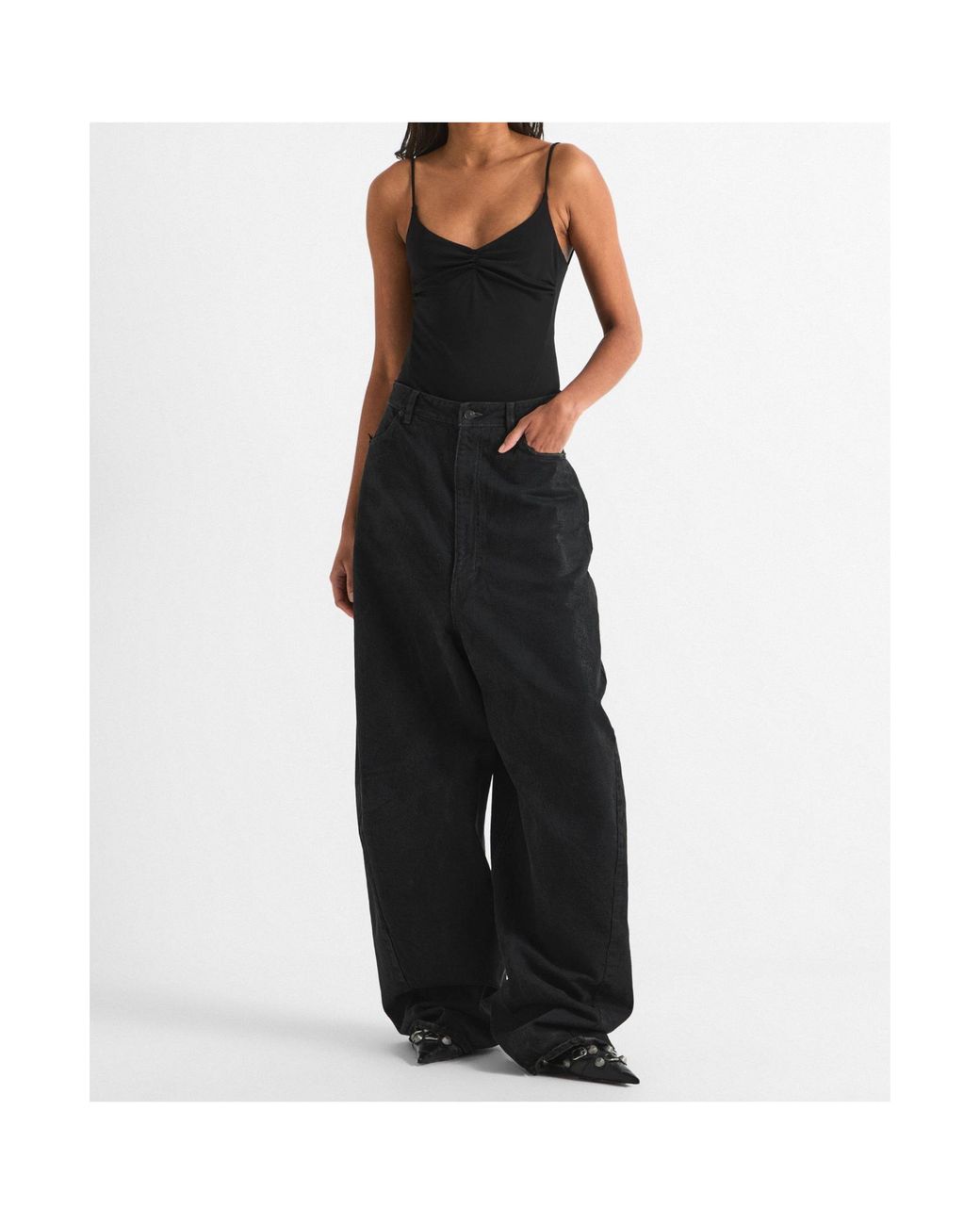 Balenciaga Black Water-Washed Curved Denim Trousers