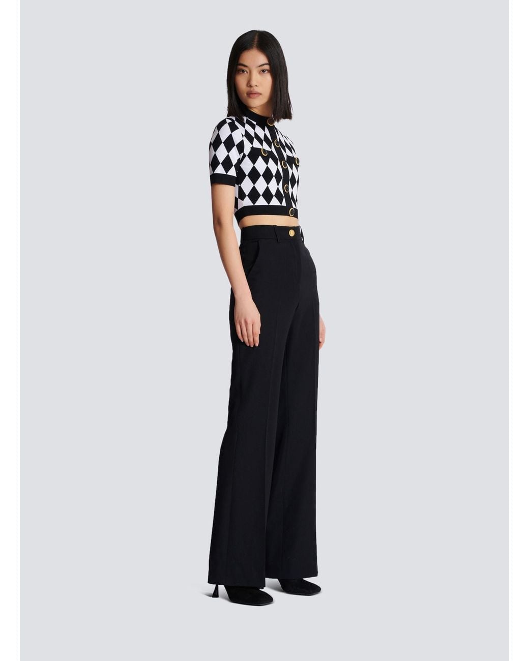 Balmain Black Buttoned Diamond Crop Top