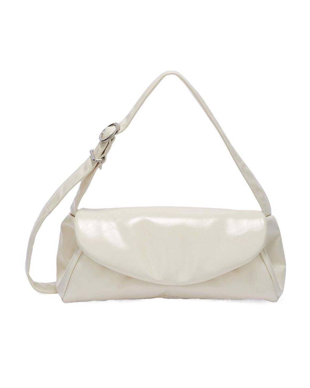 Jil Sander White Cannolo Foldover Large Shoulder Bag