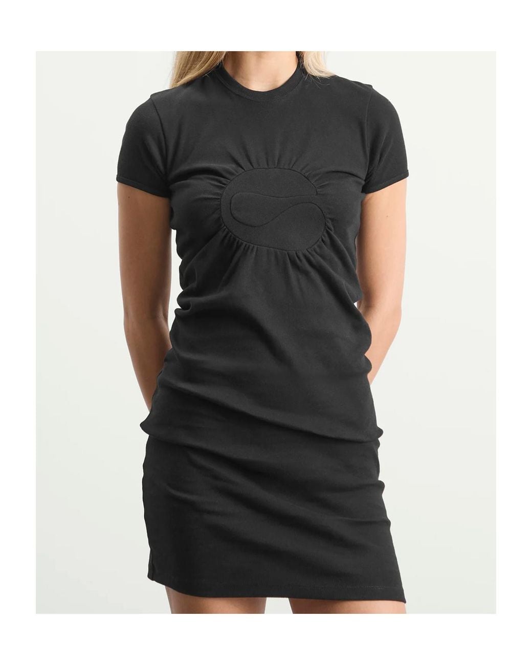 Coperni Black Crewneck Gathered Mini Dress