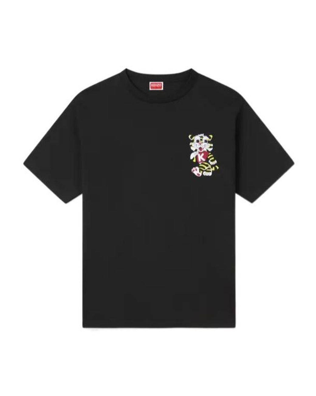 KENZO Black Oversized Cotton T-Shirt With Wild Tiger Embroidery for men
