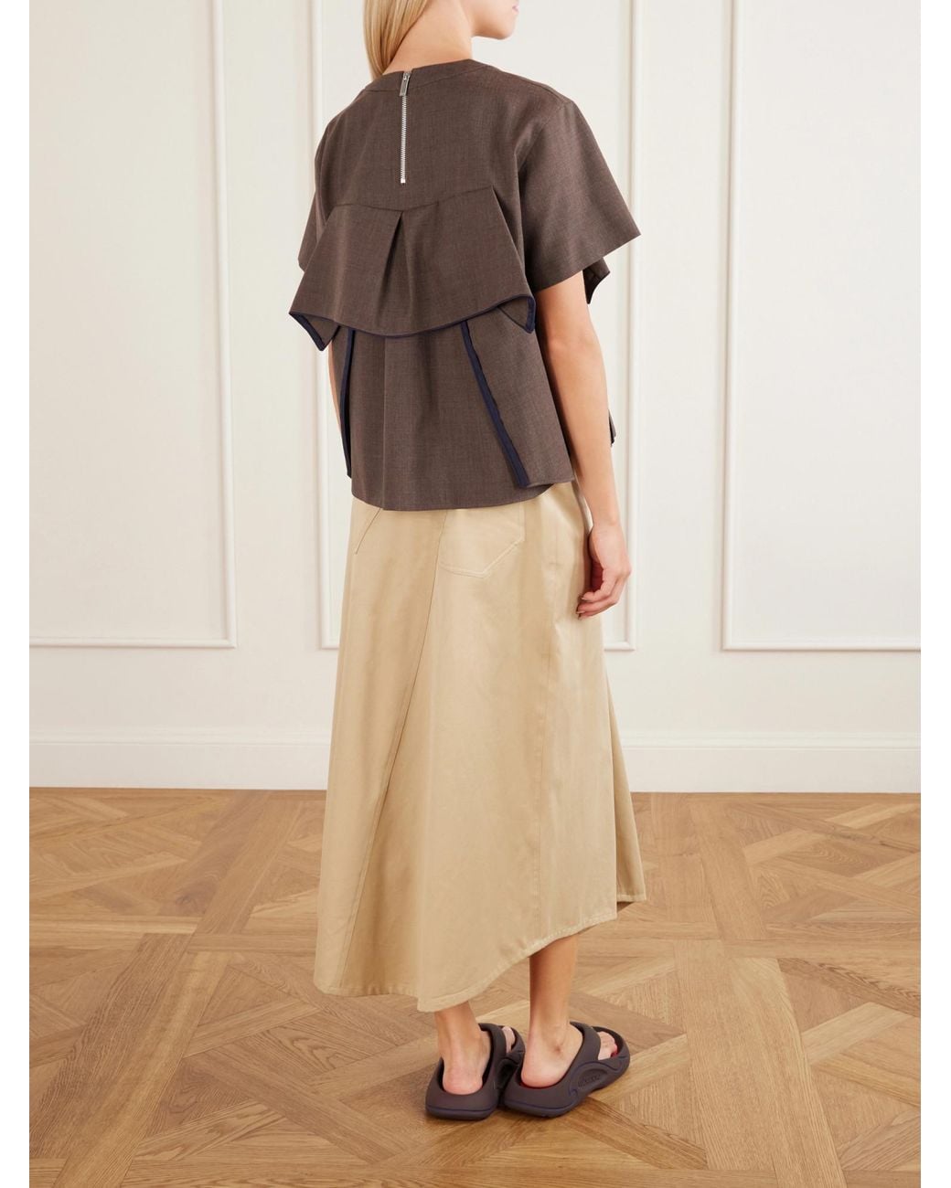 Sacai Brown Ruffled Wool Blouse