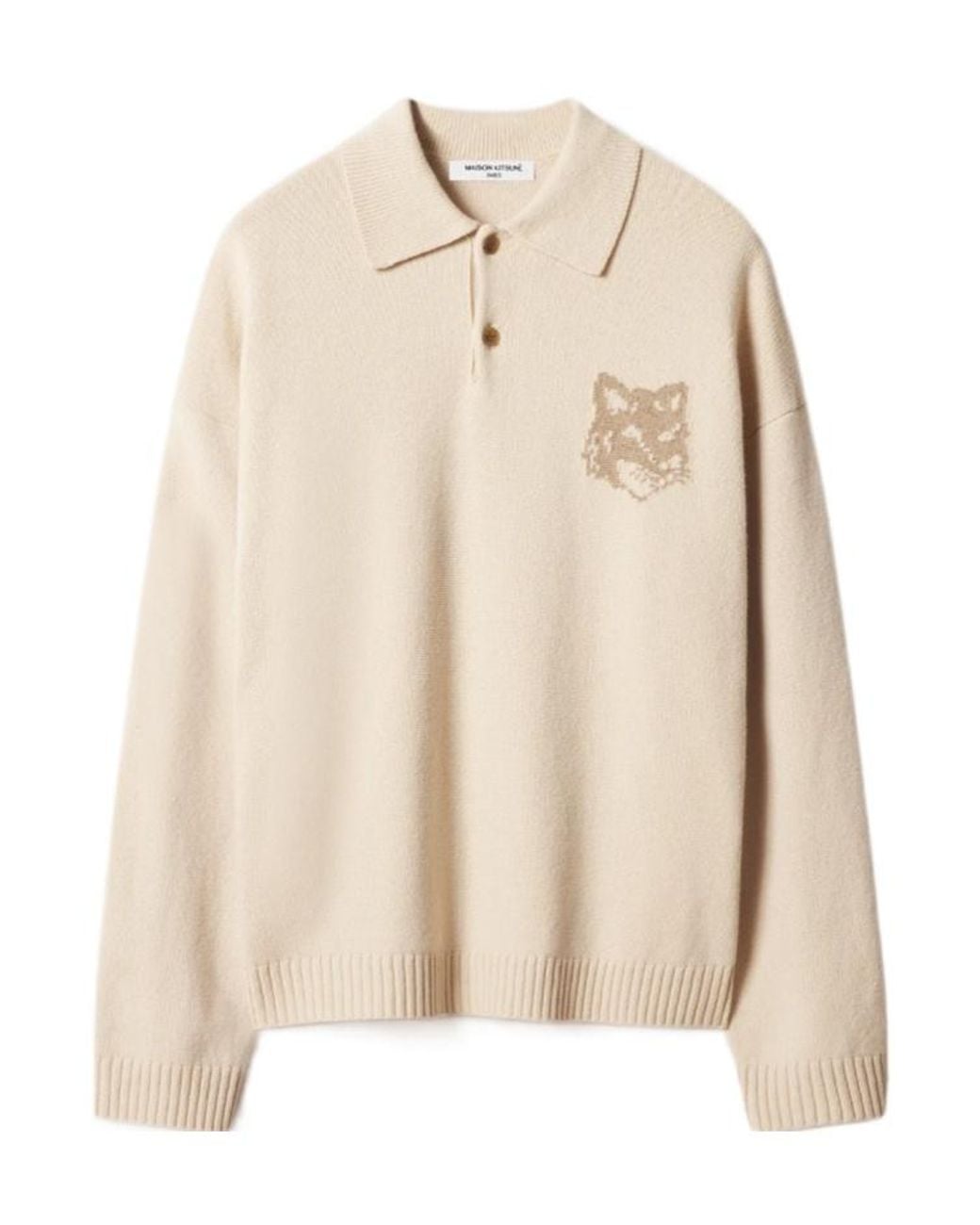 Maison Kitsuné Natural Maison Kitsuné Fox Head Intarsia Polo Jumper for men